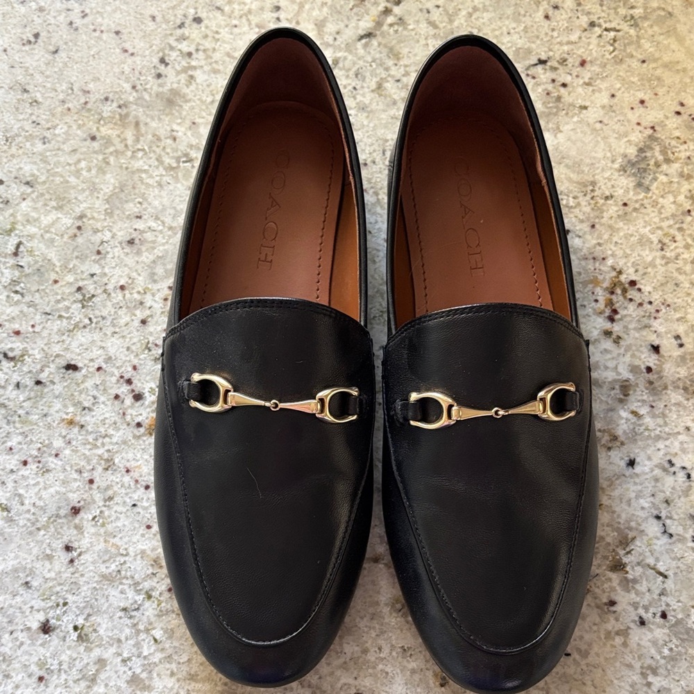 Coach Black Leather Loafers with Gold Detailing